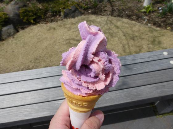 停車場ガーデンでソフトクリームを食べる