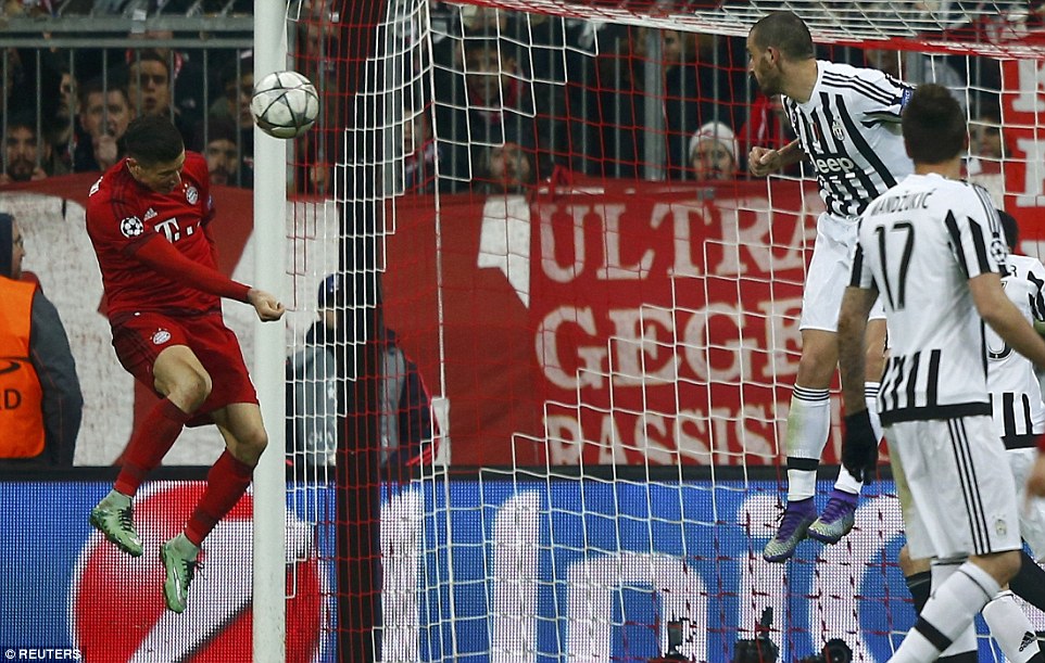 Lewandowski climbed high at the back post to score a header for Bayern on 72 minutes