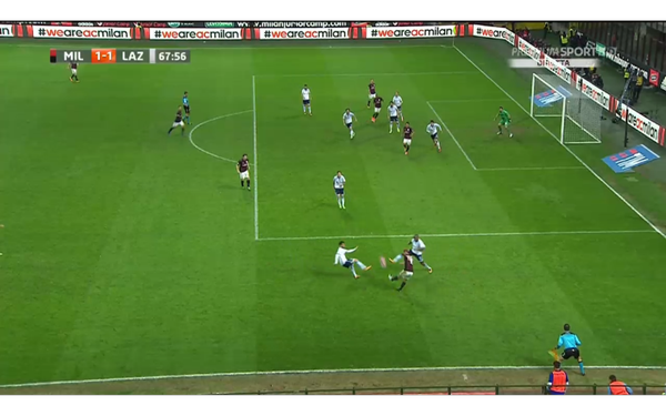 Honda finds Bonaventura with a great cross from the right Marchetti denies him with a fine save