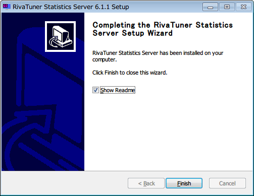 RivaTuner Statistics Server インストール終了