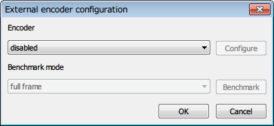 MSI Afterburner 3.0.0 「ビデオキャプチャ」 タブ、「External encoder configuration」 画面