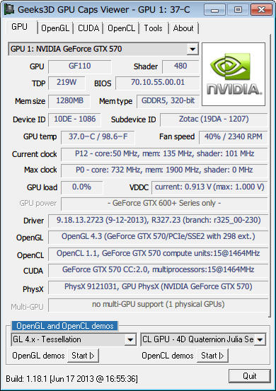GPU Caps Viewer 画面