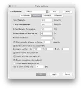 「Printer settings」ダイアログの「Behaviour」画面